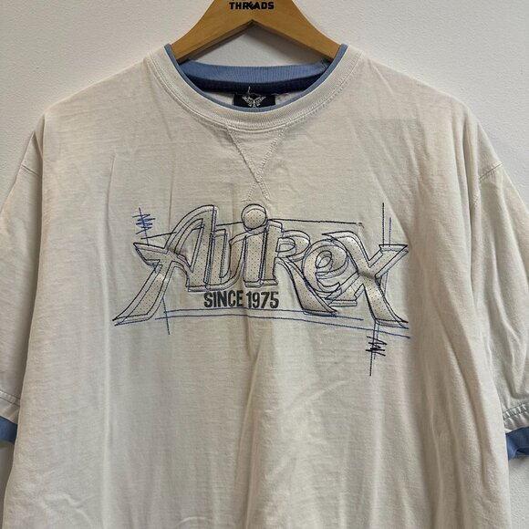 Y2K Avriex Men's Skater T-shirt White Embroidered XL Hip Hop Baggy - Picture 2 of 8